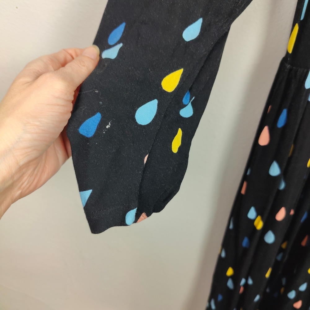 ModCloth Dress Womens Plus Size 1X Black Raindrop Print V Neck Midi - Picture 5 of 11